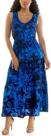 Nina Leonard Sleeveless Tiered Maxi Dress in Navy/Blue Multi at Nordstrom Rack, Size X-Large