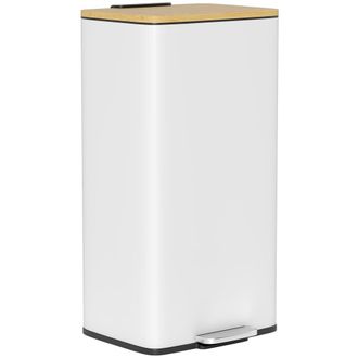 HOMCOM Cubo de basura 29.5x29.5x56.8 cm blanco y natural