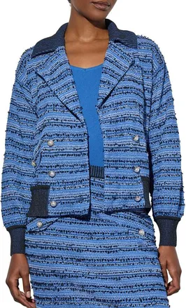 Ming Wang Eyelash Tweed Bomber Jacket in Gentian Blue/black at Nordstrom, Size Medium