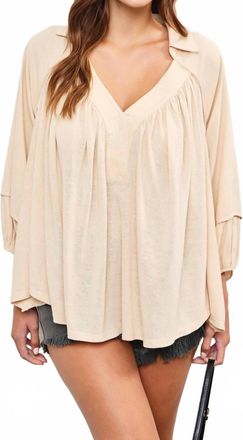 Mustard Seed Penny Puffed Sleeve Shirring Top In Beige
