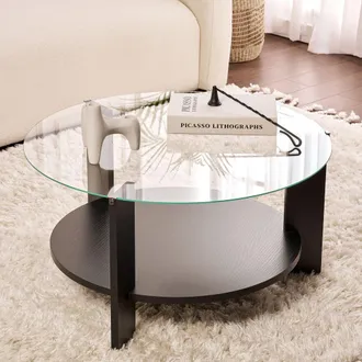 Dmora Tavolino Da Salotto Canevino, Forma Rotondo, Materiale Piano In Vetro, Colore Ripiano Trasparente, 75x75x40h Cm Nero