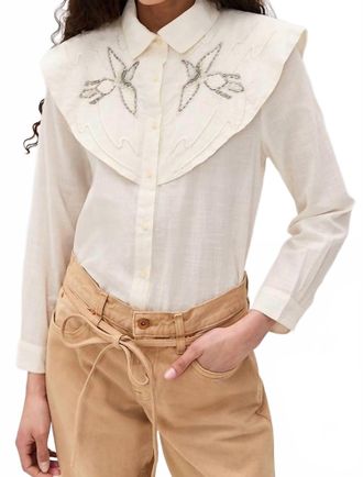 The Great. Beaded Partridge Shirt In Cream
