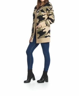 Papillon Camo Open Cardigan With Patch Pockets In Beige