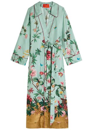 La DoubleJ LA Double J Midnight Printed Silk Midi Wrap Shirt Dress - Blue - XL (UK16 / XL)
