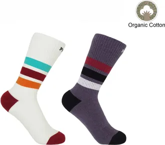 Peper Harow Striped Organic Womens Sport Socks Bundle - White & Mauve