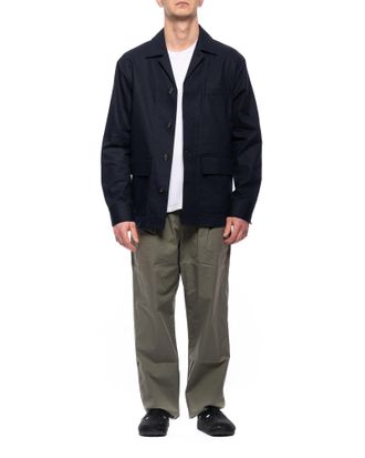 Paolo Pecora Blue Reverse Collar Linen-Blend Casual Shirt