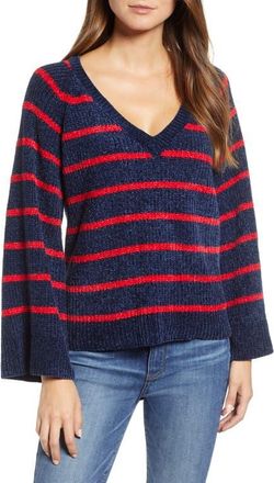 &.Layered Stripe V-Neck Sweater in Navy/Red at Nordstrom, Size X-Small