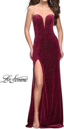 La Femme Sparkly Jersey Gown In Raspberry