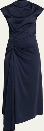 Michael Kors Pleated Draped High-Neck Midi Dress