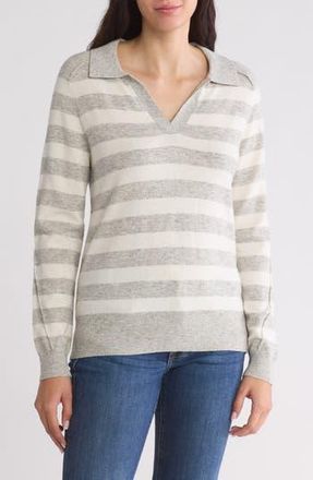 Renee C Stripe Polo Sweater in Heather Grey/Ivory at Nordstrom Rack, Size X-Large