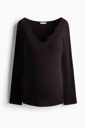 H&M MAMA Shirt mit Spitze - Dunkelbraun