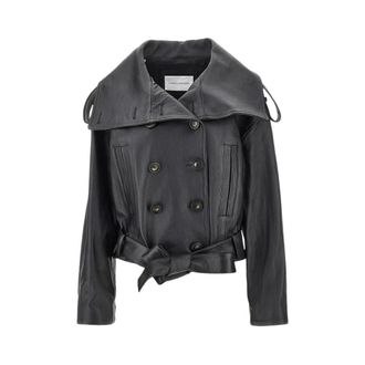 7 For All Mankind Leren double-breasted jas - Dames - Jassen - Zwart - Maat: S Zijde