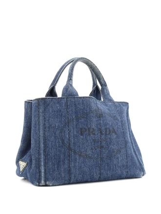 Prada Canapa Convertible Denim Mini tote bag - Blauw