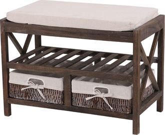 Hhg D&eacute;coshop26 - Banco Zapatero Con Cajones De Almacenamiento Aspecto Desgastado Vintage 45x65x34cm Marr&oacute;n 040005159