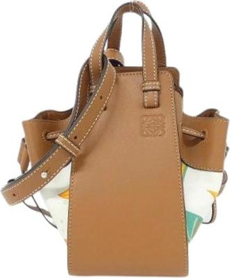 Loewe Pre-owned Bucket Bags, female, Brown, Size: ONE SIZE Pre-owned Hammock Drawstring Mini Calf Canvas Shoulder Bag