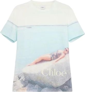 Chlo&eacute; T-shirt met ronde hals en logo - Dames - T-shirts - Veelkleurig - S - Katoen - Tops