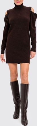 Twin-Set Cut-Out Turtleneck Mini Dress in Wool Blend Knit