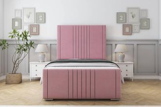 Sloomy Harrington Plush Bed Frame With 50 Upholstered Headboard in Pink | Size: King