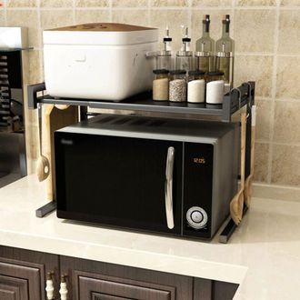 OEM Soporte Para Horno Microondas, Estante Multifuncional Extensible Para Microondas Con 3 Ganchos De Almacenamiento (40-60 Cm X 36 Cm X 42 Cm) Negro
