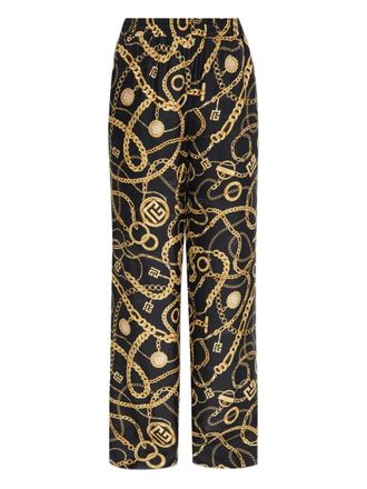 Balmain Zijden broek met kettingprint - Zwart