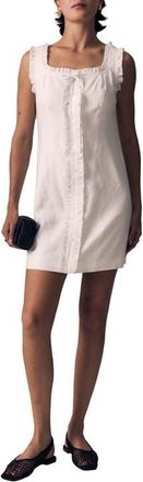 LE JEAN Ruffle Linen Minidress in White at Nordstrom, Size X-Small