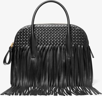 Michael Kors Kaitlin Large Fringed Woven Leather Dome Satchel