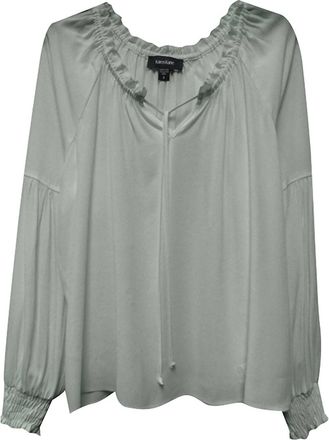 Karen Kane Womens Reese Long Sleeve Ruffle Blouse With Tie Front In Slate