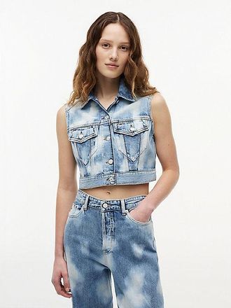 Tommy Hilfiger Tie-Dye Denim Cropped Trucker Vest