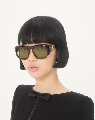 Valentino Occhiale Rettangolare In Acetato unisex MARRONE/GREEN 55