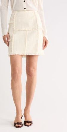 Lafayette 148 New York Hand Fringed Patchwork Boucl&eacute; Tweed Miniskirt in Cloud at Nordstrom Rack, Size 16 (Similar To 14W)