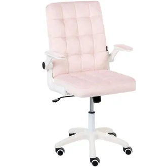 Beliani Office Chair Pastel Pink Velvet Upholstery Tilting Backrest Adjustable Armrest & Height Swivel Home Office DANDY