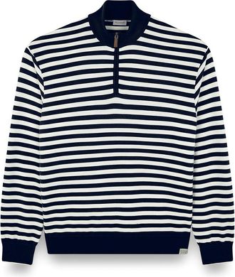 Paul & Shark Striped wool cashmere half zip sweater, Man, Blue Nights-bright White, Size: XXL