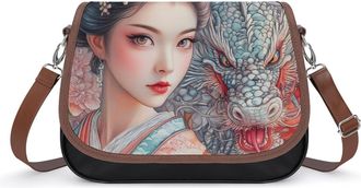 Generic Geisha Woman And Dragon Small Womens Crossbody Bags Shoulder Handbag with Adjustable Strap for Travel