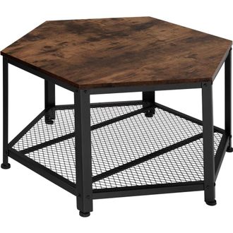 TecTake Mesa de centro hexagonal, 86,5 x 75 x 46,5 cm, madera oscura