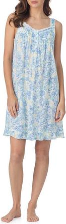 Eileen West Cotton Blend Chemise in White/aqua at Nordstrom, Size X-Large