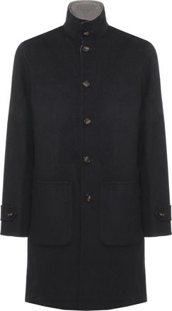 Devore Incipit Blue/Grey Reversible High-Neck Double-Face Wool Coat