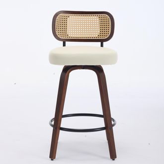 STILVORA Lote De 2 Taburetes De Bar Giratorios Con Respaldo De Rejilla Y Asiento Acolchado, Piel Sintetica Pu, Beige