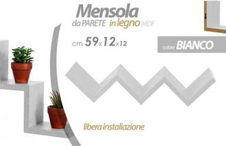 Trade Shop Trade Shop - Estanteria Pared Escalera Madera Mdf Blanco Zig Zag 59x12x12 Cm 621765