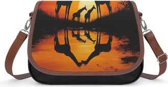 Generic Sunset Giraffe African Crossbody Bags for Women Fashion Leather Shoulder Handbags With Adjustable Strap