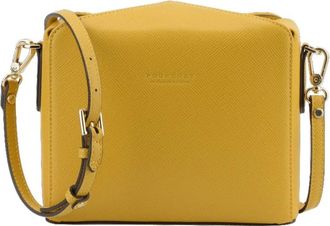 Pourchet Tassen, Dames, Geel, ONE Size, Leer, Gele canvas schoudertas - van leer