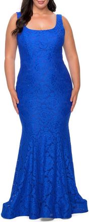 La Femme Stretch Lace Plus Size Gown with Beading in Royal Blue at Nordstrom, Size 14W