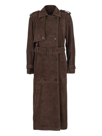 Arma belted double-breasted suede coat - women - Goat Skin - 36 - Brown