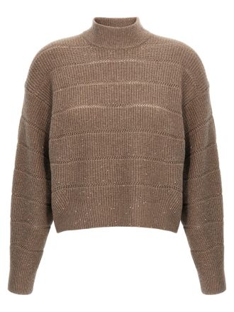 Brunello Cucinelli Rustic Dazzling Net Sweaters And Cardigans Brown