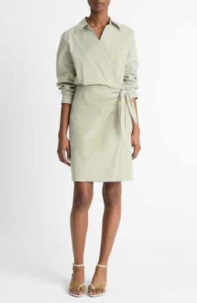 Vince Furrow Stripe Long Sleeve Wrap Shirtdress in Herbaria/off White at Nordstrom Rack, Size Large