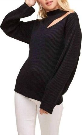 Astr Neck Cutout Ribbed Knit Mock Neck Sweater In Black