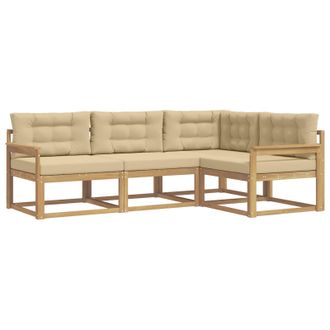 vidaXL Conjunto De Sof&aacute;s De Exterior Con Coj&iacute;n 3 Pcs Y Beige Poli&eacute;ster Vidaxl