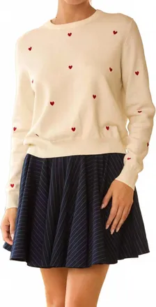 Skies Are Blue Clothing Embroidered Heart Sweater In White