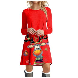 Generic Womens Christmas Jumper Dress Snowman Pattern Long Sleeve Sweatshirts with Pockets Halloween Sweater Dress Christmas Jumpers for Women Novelty Reindee