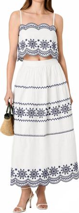 French Connection Alissa Embroidered Midi Skirt In White Electric Blue