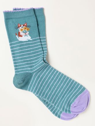 Fat Face FatFace Green Haze Cat Flowers Socks